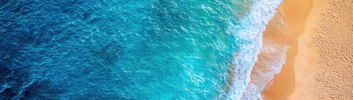 Beach Waves Tropical Shoreline Aerial View Calm Environment Background with Copyspace photo