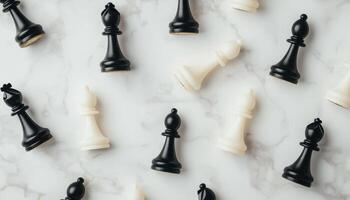 Abstract Chess Pieces on Marble Background with Copyspace for Creative Projects photo