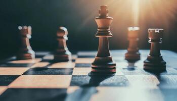 Chess Game in Progress Indoor Setting High-Angle Perspective Background Copyspace Dramatic Lighting photo