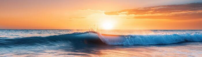 Waves Crashing at Sunset Coastal Beach Natural Landscape Serene Background Copyspace for Text photo