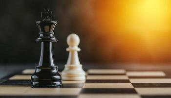 Chess Match Action Polished Black Rook and White Bishop on Board Copyspace Background photo