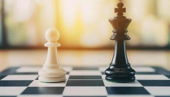 Strategic Chess Match Black Rook vs White Pawn Indoor Setting Copyspace Background photo