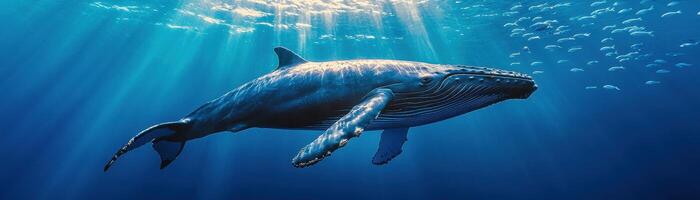 Dramatic Underwater Action of a Whale Diving Deep Ocean Background Copyspace Available photo