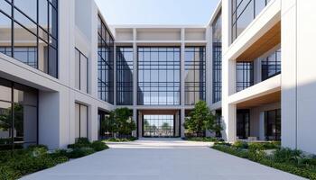 Modern Architectural Building Courtyard in Urban Environment Contemporary Design and Landscaping photo