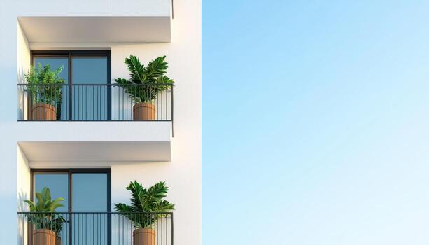 Modern Architecture Building with Balconies Urban Environment Clear Sky Background photo