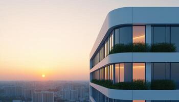 Modern Building Architecture at Sunset Urban Background Aerial View Contemporary Design photo