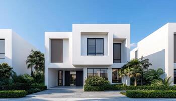Modern Architecture Building in a Tropical Environment with Lush Greenery and Clear Sky photo