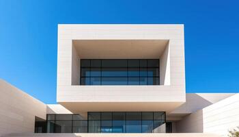 Modern Architectural Building with Minimalist Design Outdoor Setting Clear Blue Sky Background photo