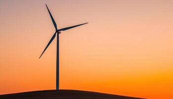 Wind Turbine at Sunset Nature Scene Landscape Background with Copyspace photo