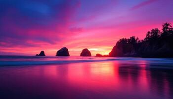 Serene Sunset at Cannon Beach Stunning Seascape with Background and Copyspace photo