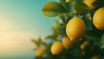 Lemon Tree Close-Up Orchard Nature Photography Green Background Copyspace photo