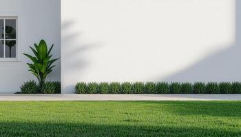 Modern Garden Design Home Exterior Image Minimalist Bright Background Copyspace photo