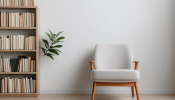 Cozy Modern Chair Minimalist Room Interior Design Relaxing Background Copyspace photo