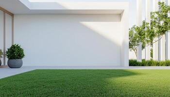 Modern Minimalist Garden Design Outdoor Space Greenery Bright Background Copyspace Available photo