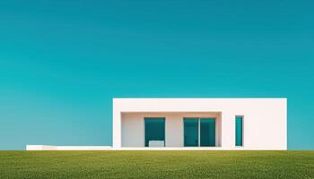 Modern Architectural Home Design Open Field Background Copyspace Minimalist Style photo