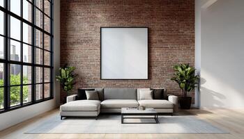 Modern Living Room Design with Background Copyspace in Urban Loft Setting photo