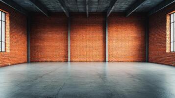 Empty Industrial Loft Space with Brick Background Copyspace for Art or Text photo