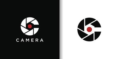 Camera logo design, Initial Letter C with lens photography vector