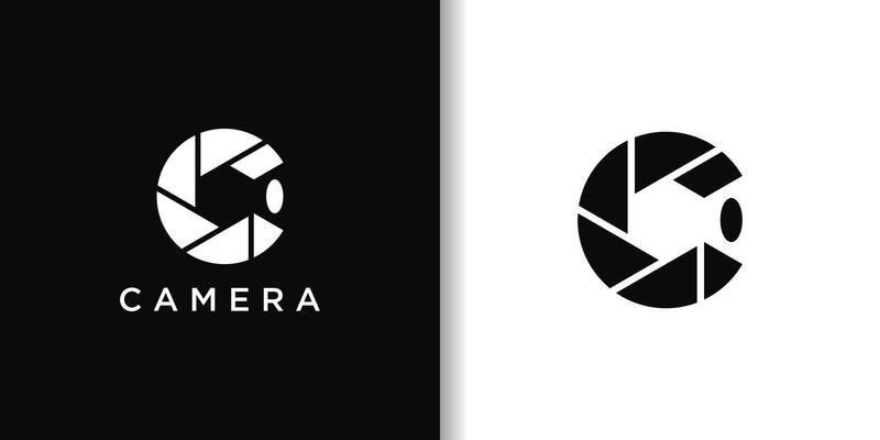 Camera logo design, Initial Letter C with lens photography. Premium
