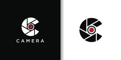 Camera logo icon design, Initial Letter C with lens photography vector