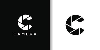 Camera logo designs, Initial Letter C with lens photography vector