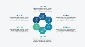 Infographic template with 6 options. Modern business presentation with puzzle illustration. vector