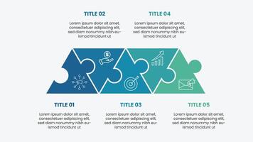 Modern infographic template with triangle puzzle illustration. Business presentation design with icons. vector