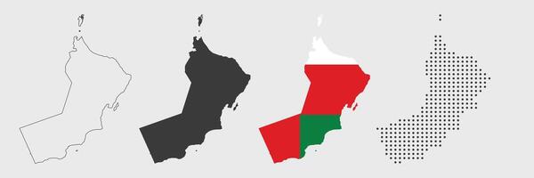 Oman map in outline, grey, flag color, dotted style vector