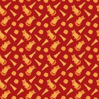 Seamless pattern with cute cat, abstract arrows and pancakes. Hand drawn illustration for you projects. vector