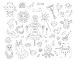 Large set for Shrovetide in contour. Hand drawn illustration for you projects. vector