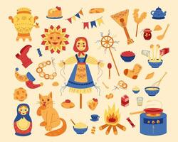 Large set for Shrovetide in color. Hand drawn illustration for you projects. vector