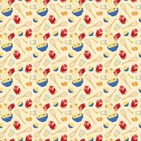Seamless pattern with pancake ingredients. Hand drawn illustration for you projects. vector