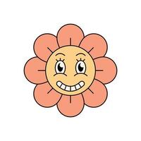 Retro groovy flower character with big smile vector