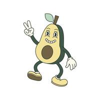 Retro groovy avocado character with big smile vector