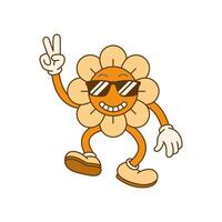 Retro groovy flower character with sunglasses vector