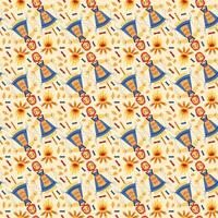 Shrovetide party seamless pattern with scarecrow. Hand drawn illustration for you projects. vector