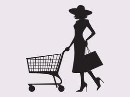 Woman with a Shopping Trolley Silhouette for Grocery and Retail Store Design vector