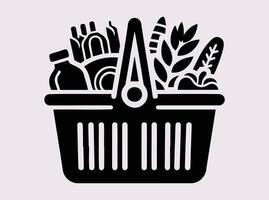 Grocery Store Shopping Basket Silhouette Filled with Vegetables and Food Items for Promotions vector