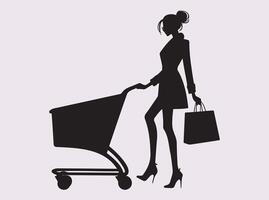 Lady with a Shopping Cart Silhouette for Retail Store and Marketplace Illustrations vector