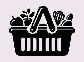 Market Shopping Basket Silhouette with Various Vegetables and Goods for Business and Promotions vector