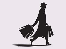 Dynamic Silhouette of a Shopper Holding Bags for Commercial Design Projects vector