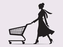 Silhouette of a Female Shopper with a Cart for Retail, Business, and Consumer Themes vector