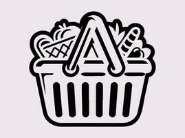 Fully Packed Shopping Basket Silhouette with Fresh Vegetables and Food Items for Retail Concepts vector
