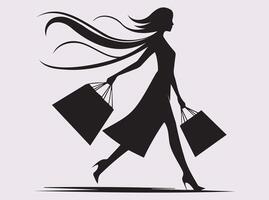 Black Silhouette of a Stylish Shopper Carrying Bags for Online Store Visuals vector
