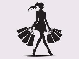 Shopper Walking with Bags Silhouette Perfect for E-commerce and Retail Themes vector
