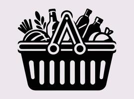 Shopping Basket Silhouette with Organic Vegetables and Groceries for Supermarket and Store Design vector
