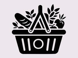 Silhouette of a Supermarket Basket with Fresh Vegetables and Essential Goods for Commercial Use vector