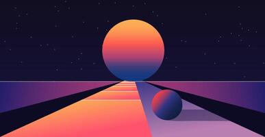 Psychedelic outer space. Trendy gradient planets, retro palette. vector