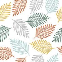 Summer hand drawn color crayon elements background. Exotic palm leaves seamless pattern. vector