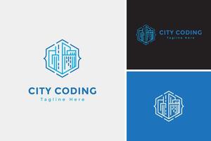 Modern city coding hosted logo for technology system logo design template vector